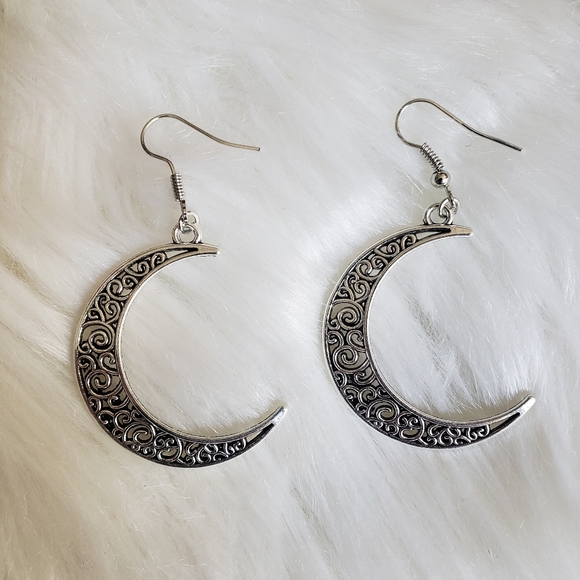 Silver Moon Dangle Earrings - Picture 3 of 3